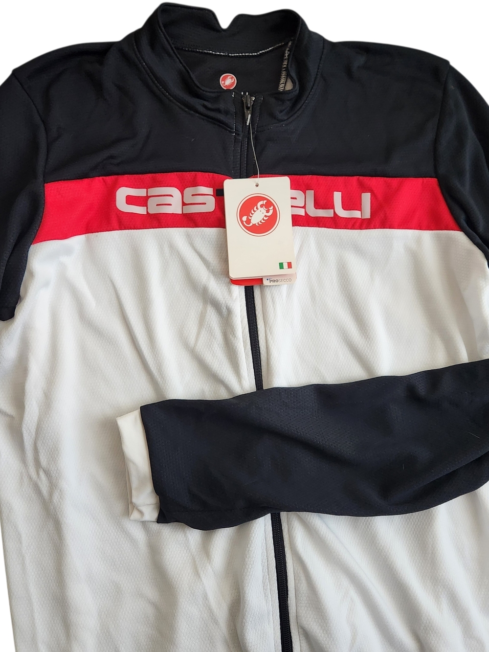 NWT Castelli Prosecco Cycling Jersey Men's XL White Black Full Zip Long Sleeves